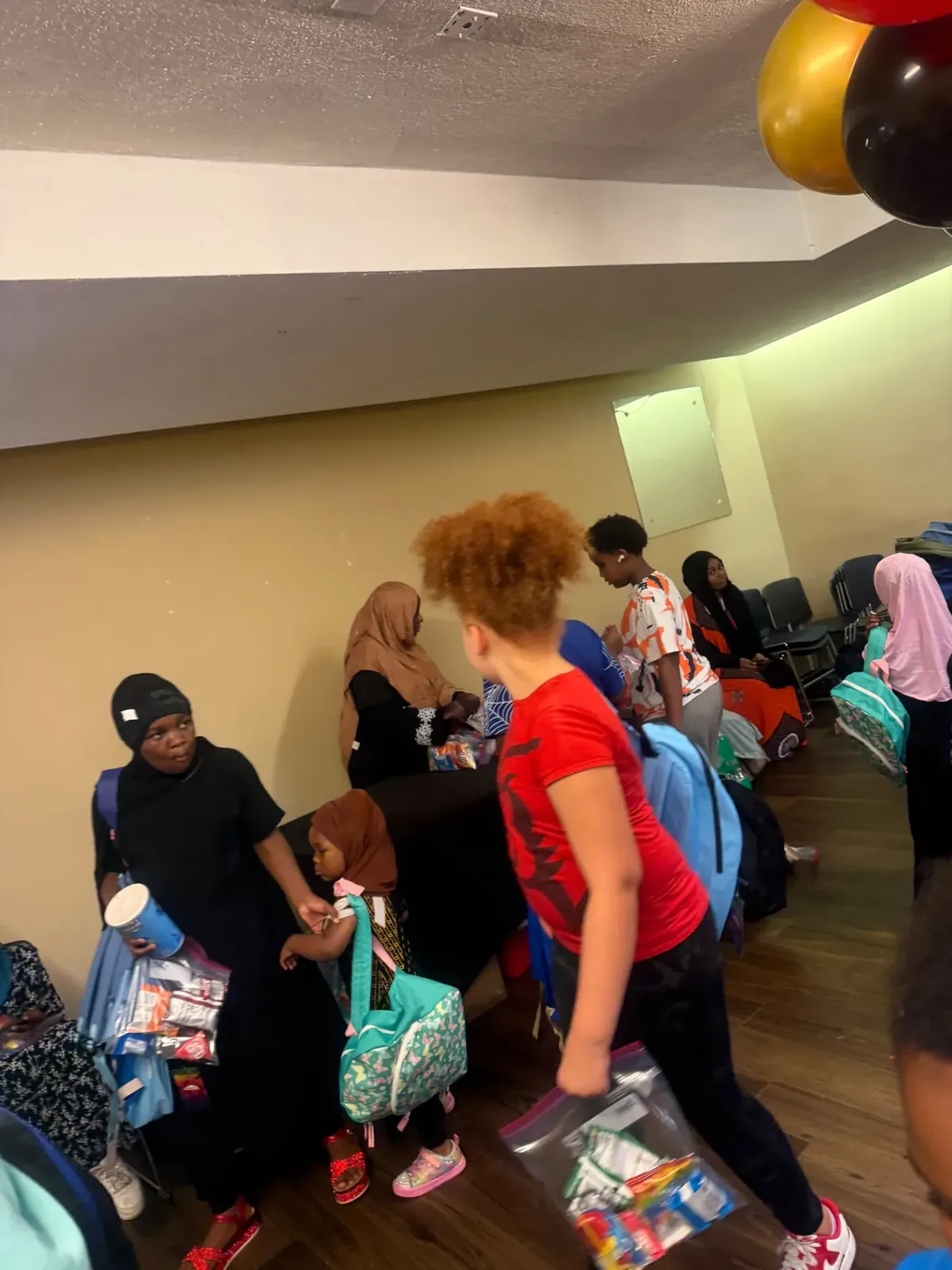 Backpacks ready for distribution at Afrikana Community Center
