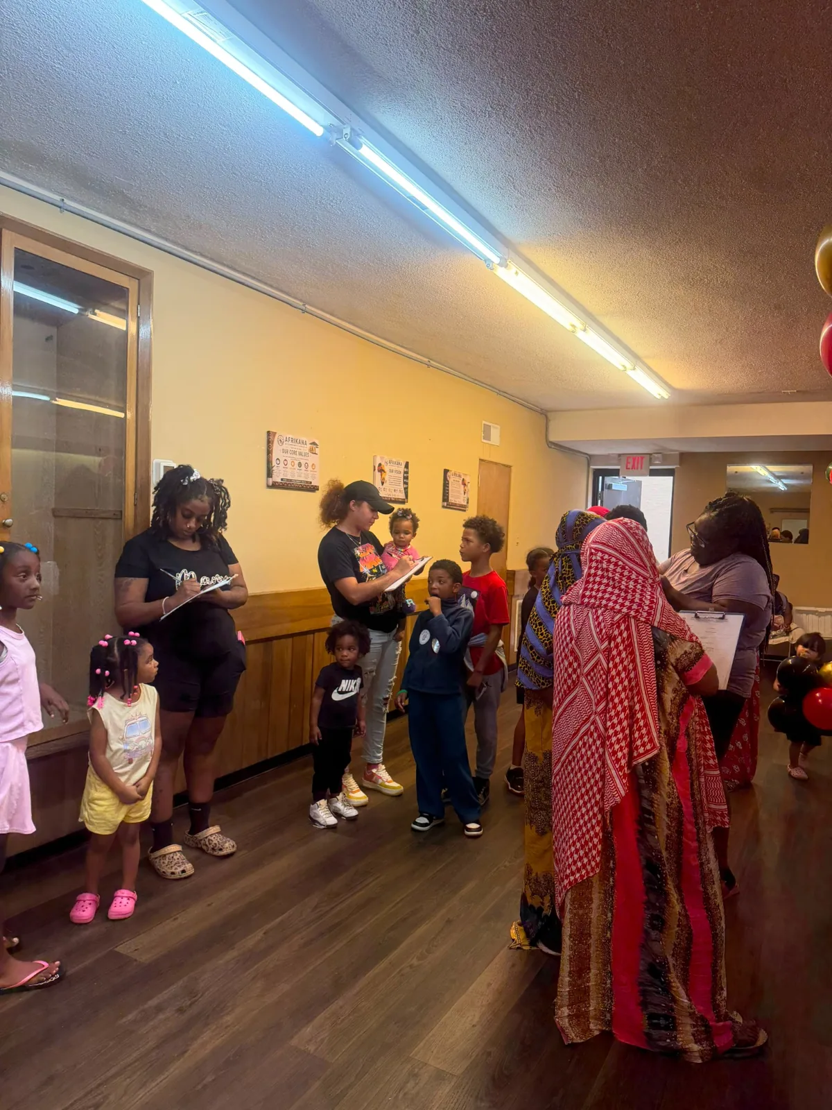 Families waiting and checking in for Back-to-School support.